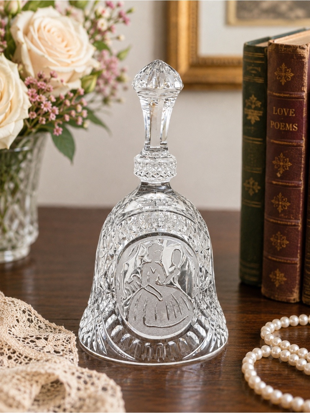 1980 Princess House Crystal Bell 7.5" Lead Crystal Romantic Couple Wedding Decor
